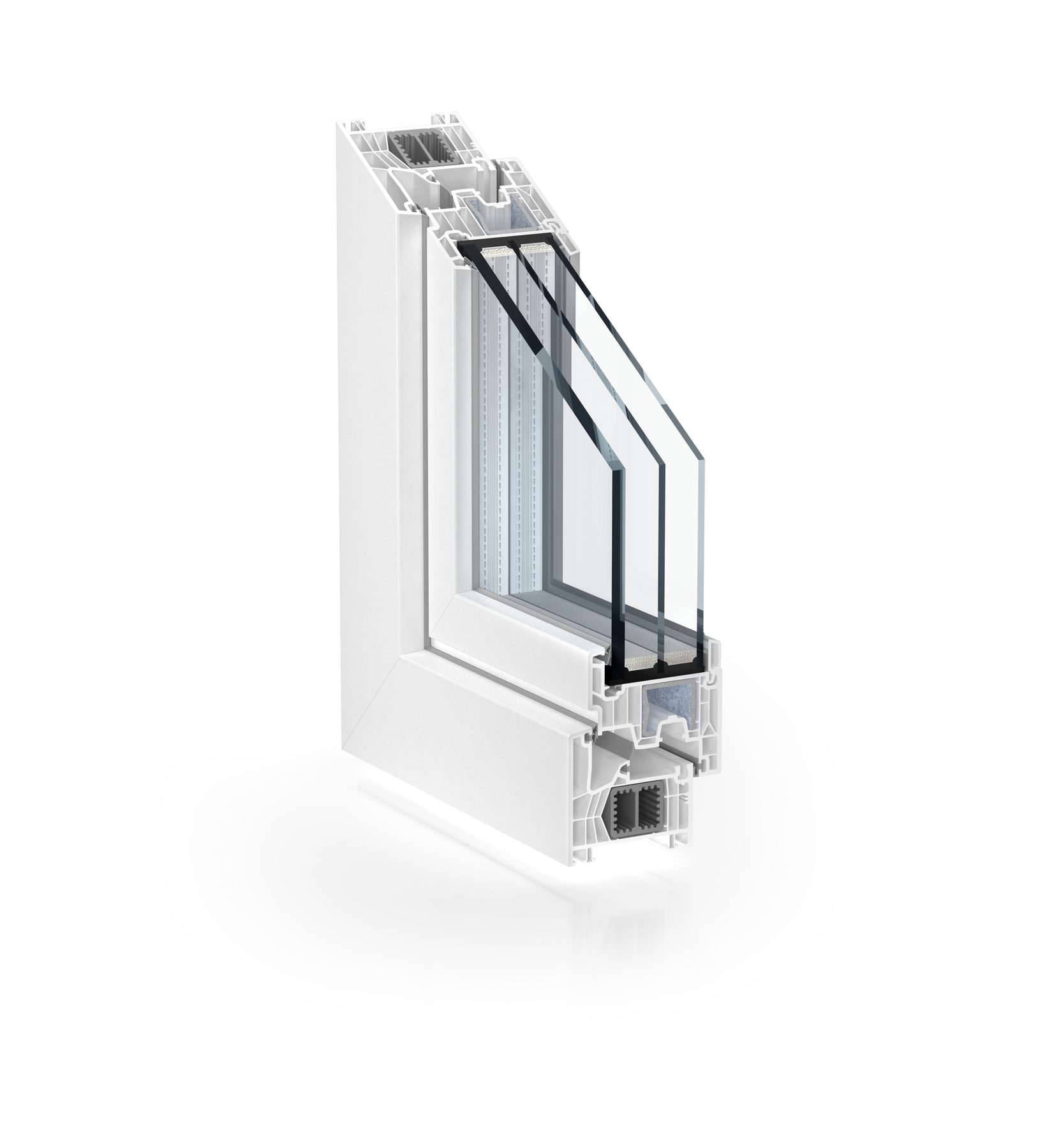 Fensterprofil-Querschnitt in Weiß